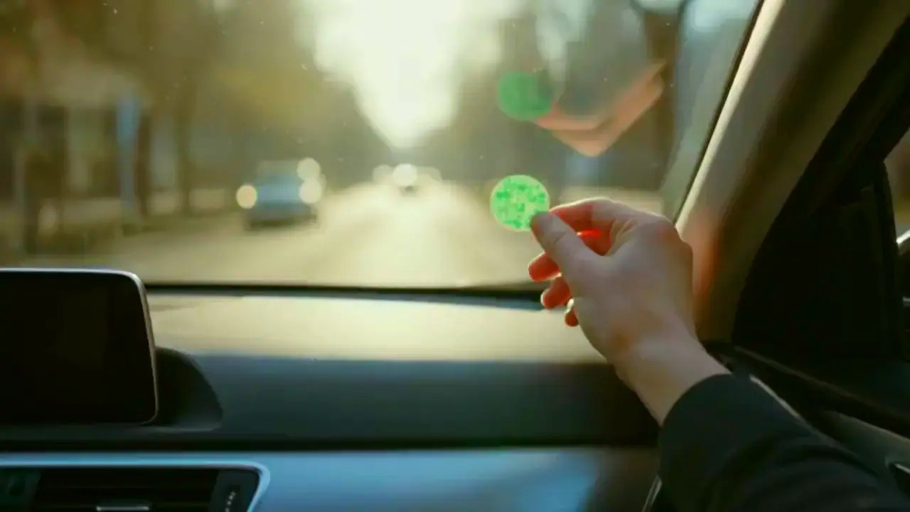 Grüne Umweltplakette an der Windschutzscheibe (Symbolbild)