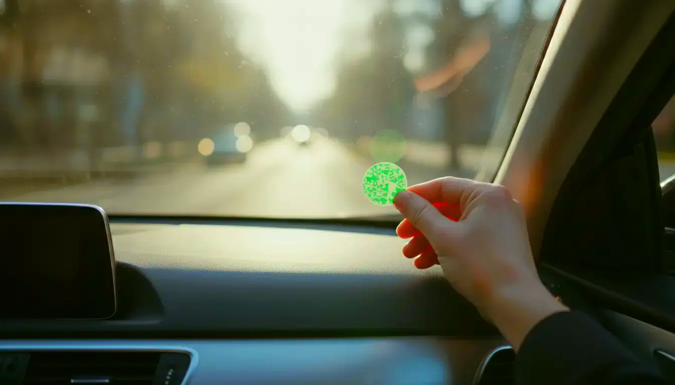Grüne Umweltplakette an der Windschutzscheibe (Symbolbild)