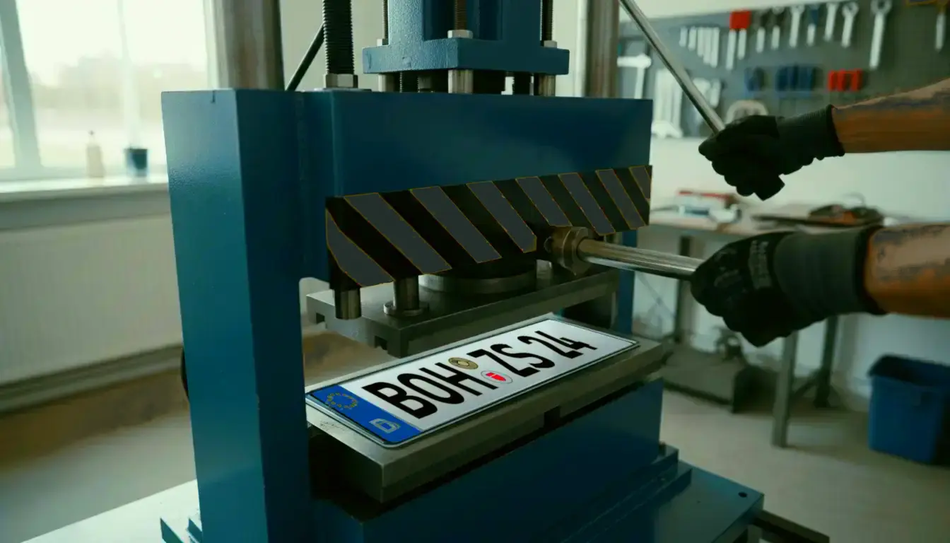 Kennzeichen-Prägepresse im Einsatz (Symbolbild)
