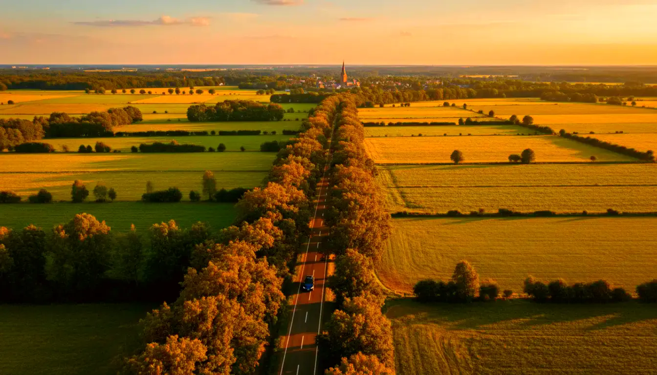 Landstraße im Münsterland aus der Luft (Symbolbild)